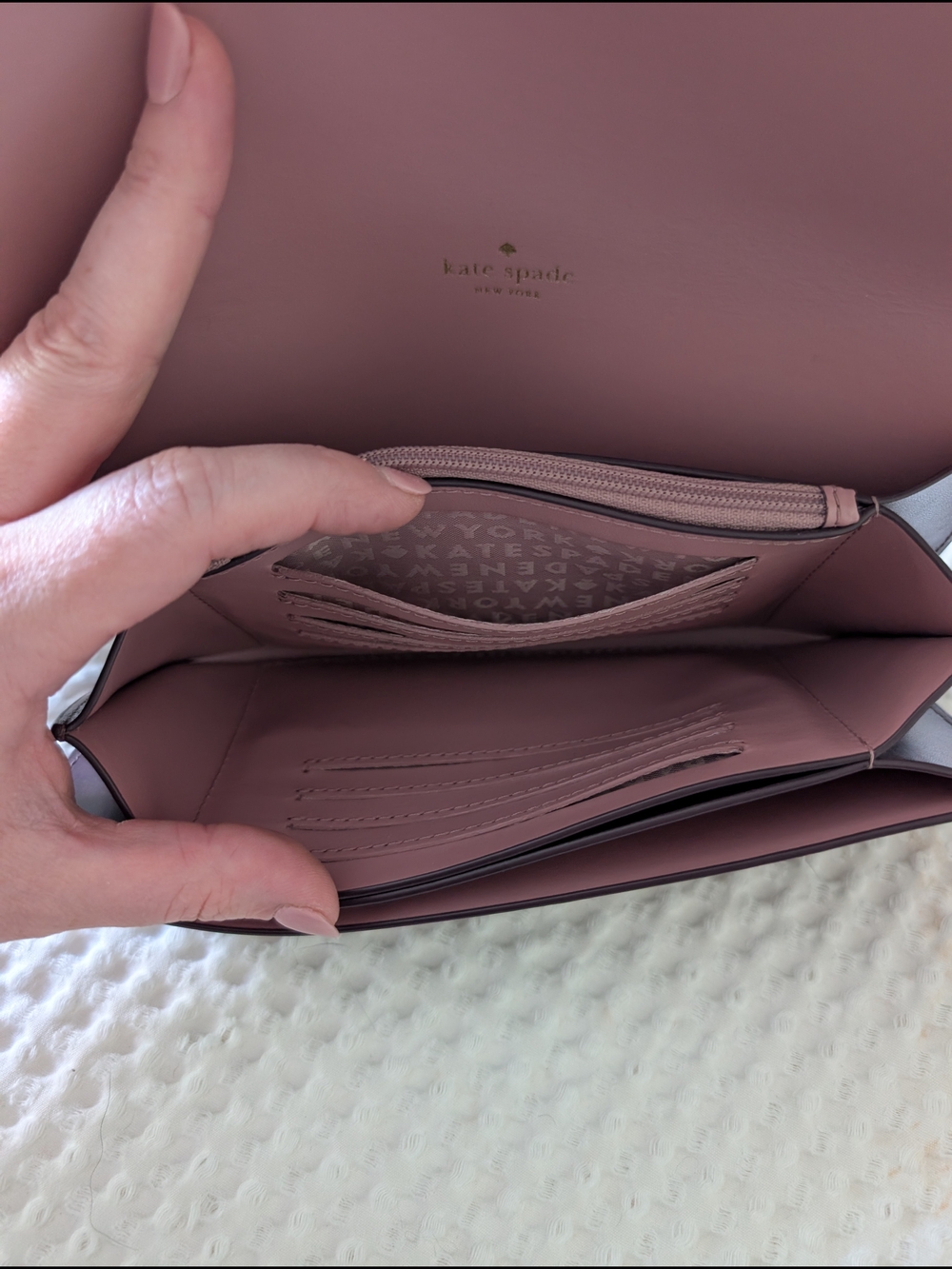 kate spade Plum Leather Flap Wallet with Metal Logo - Picture 5 of 6